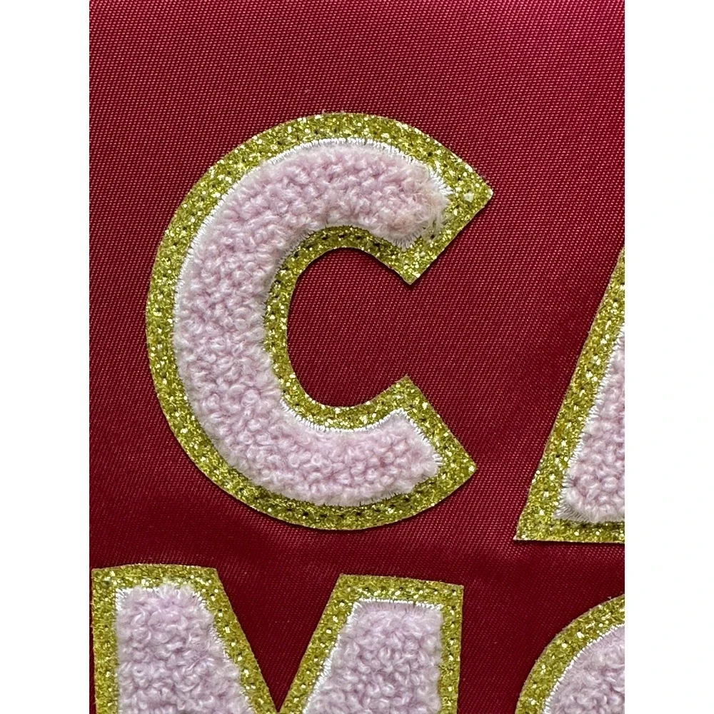 Travel Toiletries Cat Mom Pouch Burgundy Chenille Patch Varsity Makeup Bag New